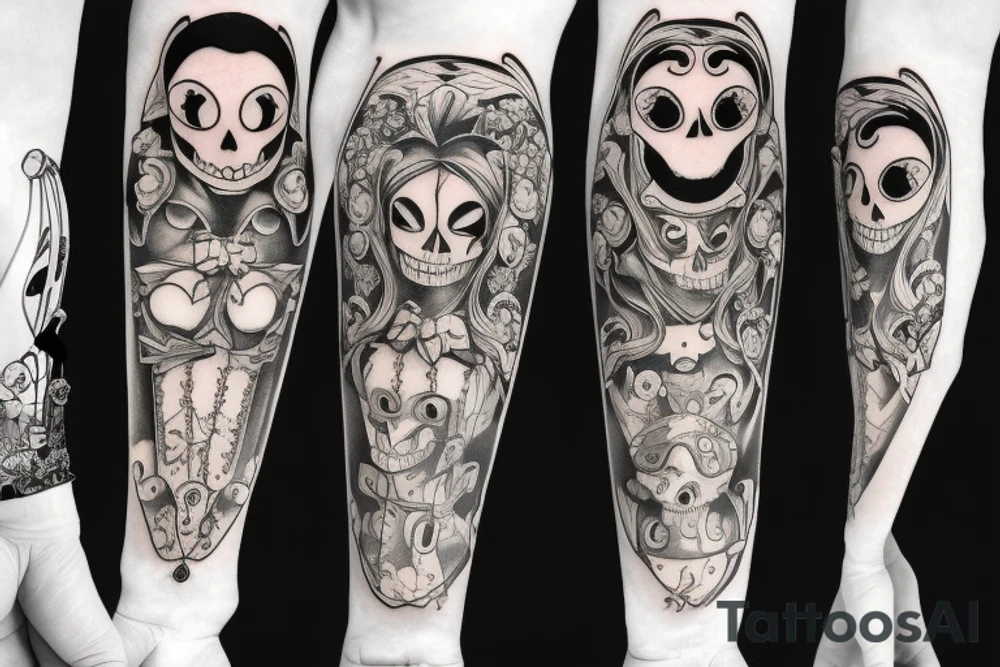Skeleton pierrot on forearm sleeve tattoo idea