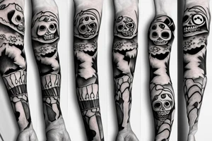 Skeleton pierrot on forearm sleeve tattoo idea