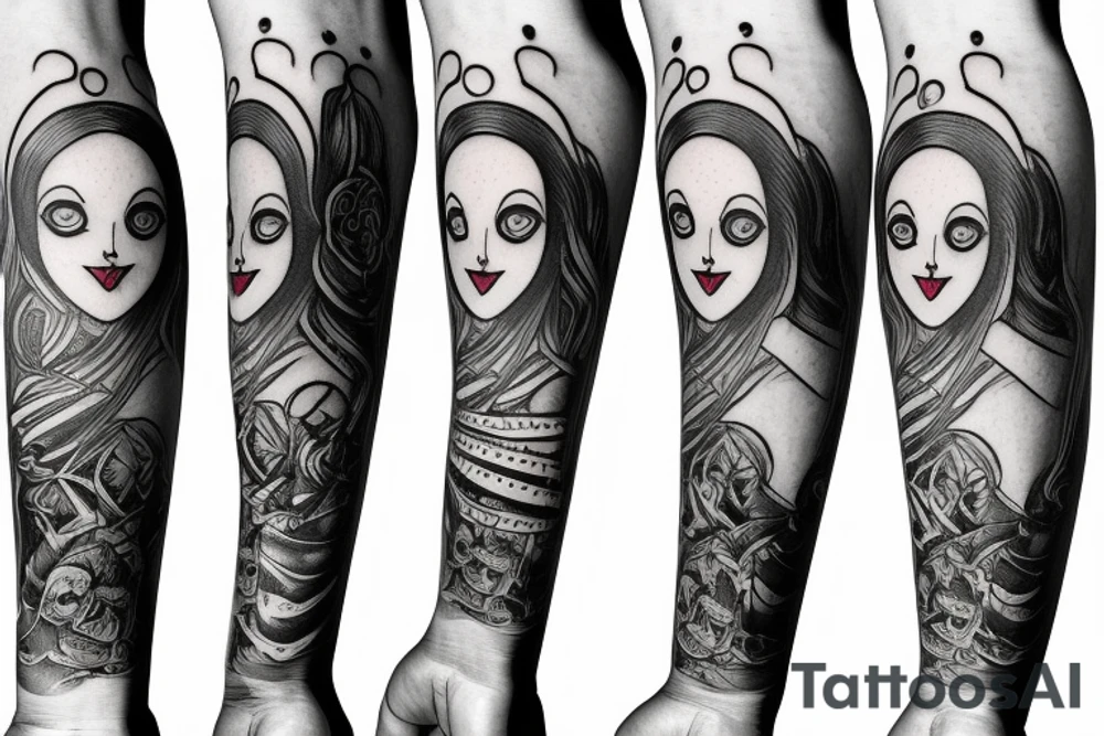 forearm sleeve: pierrot, tarot, manequin tattoo idea
