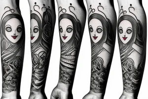 forearm sleeve: pierrot, tarot, manequin tattoo idea