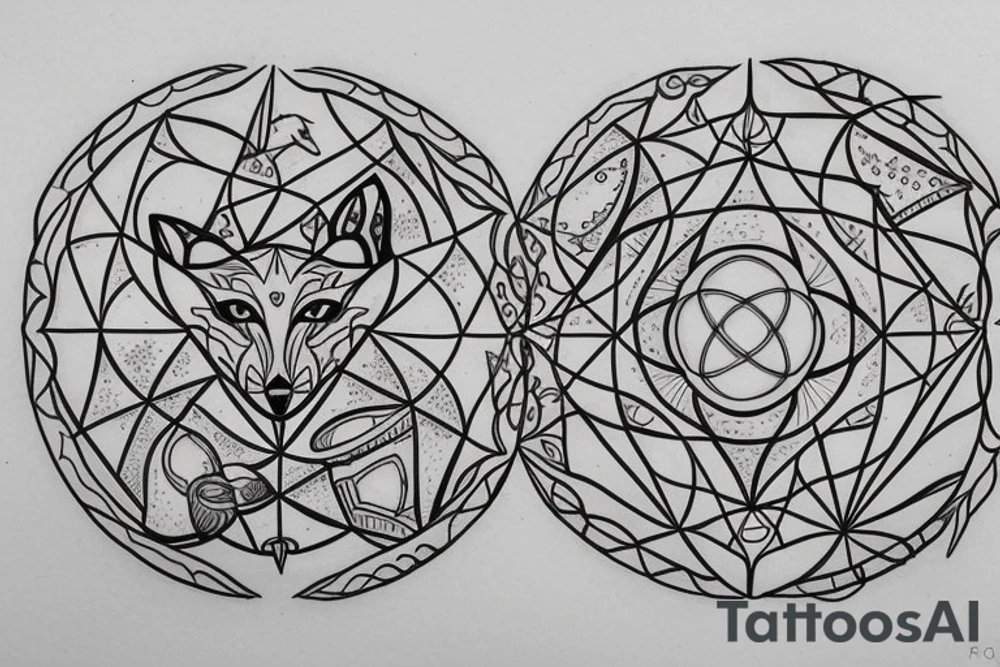 A sacred geometry tattoo design of a fox tattoo idea