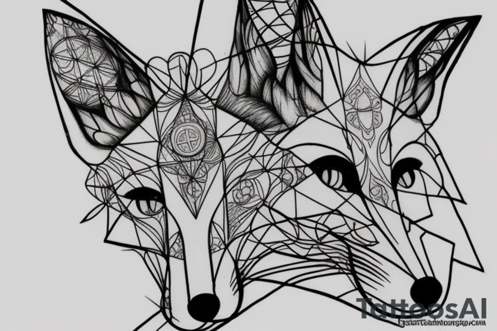 A sacred geometry tattoo design of a fox (whole body) tattoo idea