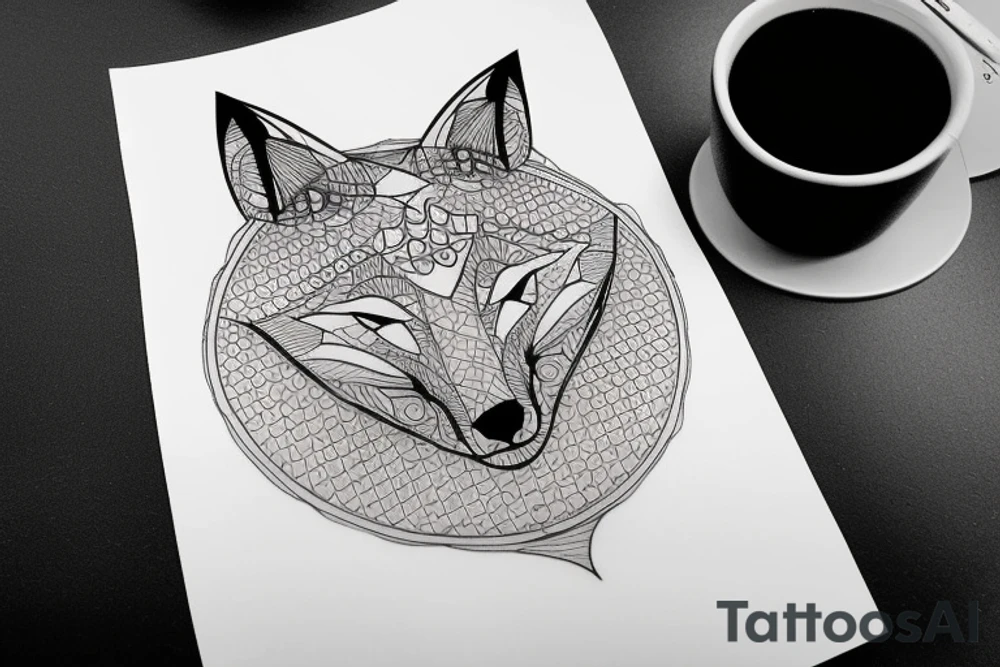 A sacred geometry tattoo design of a fox (whole body) tattoo idea