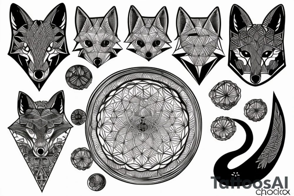 A sacred geometry tattoo design of a whole fox tattoo idea