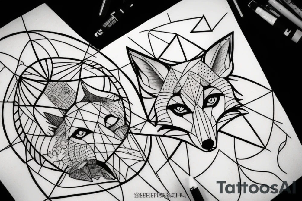 A geometry tattoo design of a whole fox tattoo idea