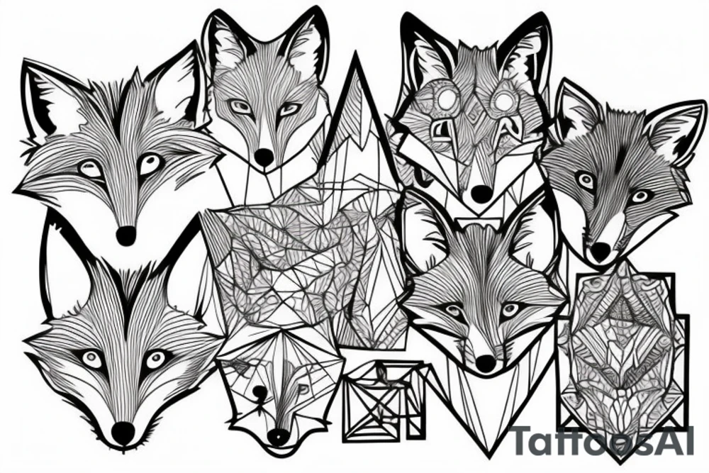A geometry tattoo design of a whole fox body tattoo idea