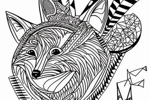 A geometry tattoo design of a whole fox body tattoo idea