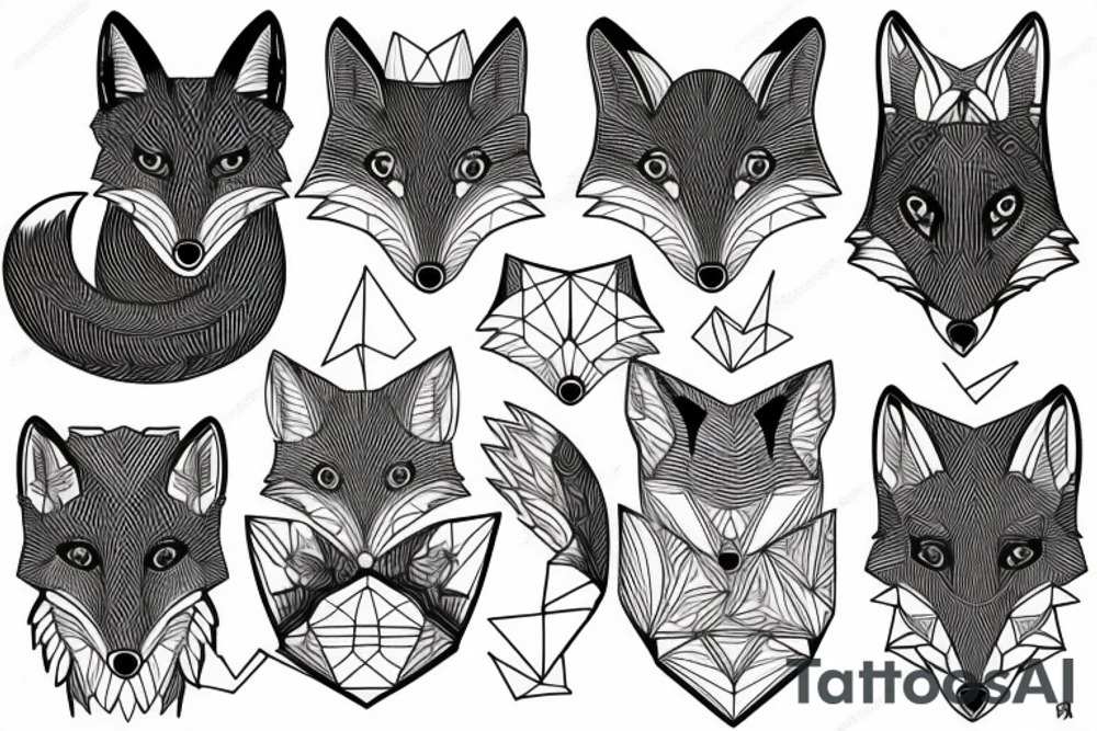 A geometrical design of a whole fox body tattoo idea