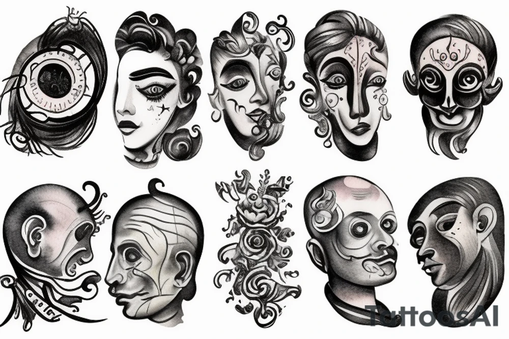 multiple blurry eyes tattoo idea