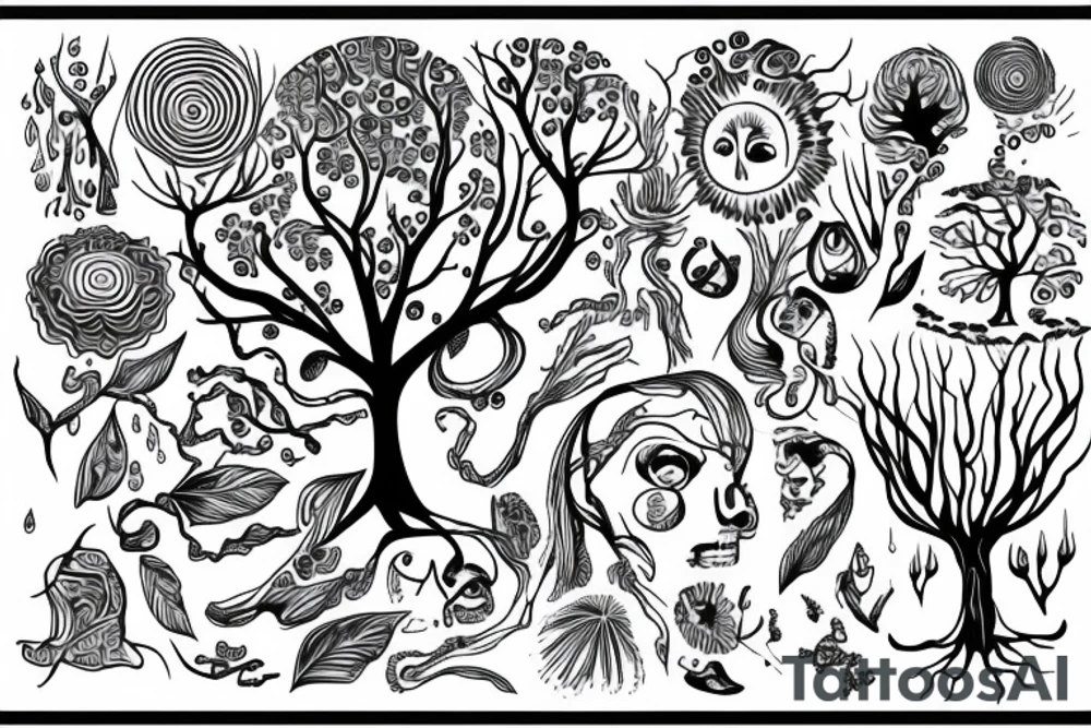 tree with trippy eyes tattoo idea