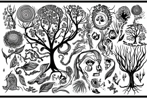 tree with trippy eyes tattoo idea