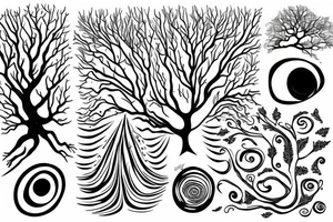 tree with trippy eyes tattoo idea