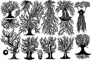 tree with trippy eyes tattoo idea