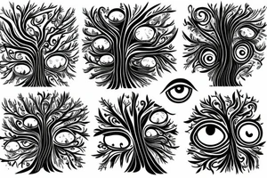 tree with trippy eyes tattoo idea