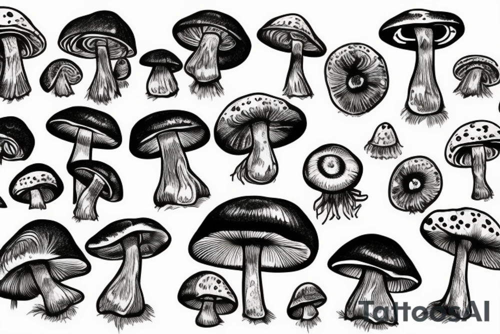 trippy surreal eyes mushroom tattoo idea
