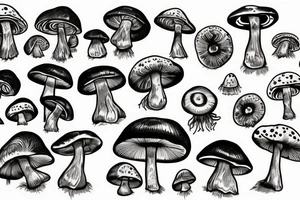 trippy surreal eyes mushroom tattoo idea