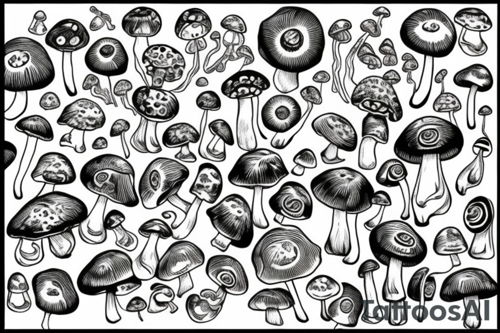 trippy surreal eyes mushroom tattoo idea