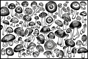 trippy surreal eyes mushroom tattoo idea