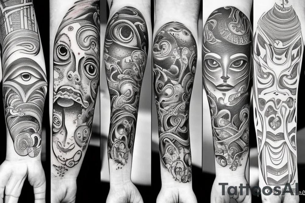 surreal eyes on arm tattoo idea