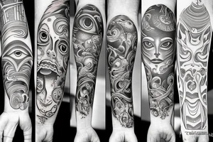 surreal eyes on arm tattoo idea