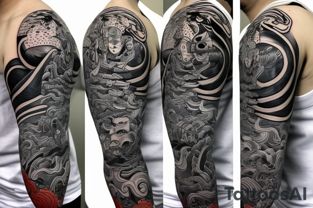 abstract trippy samurai tattoo idea