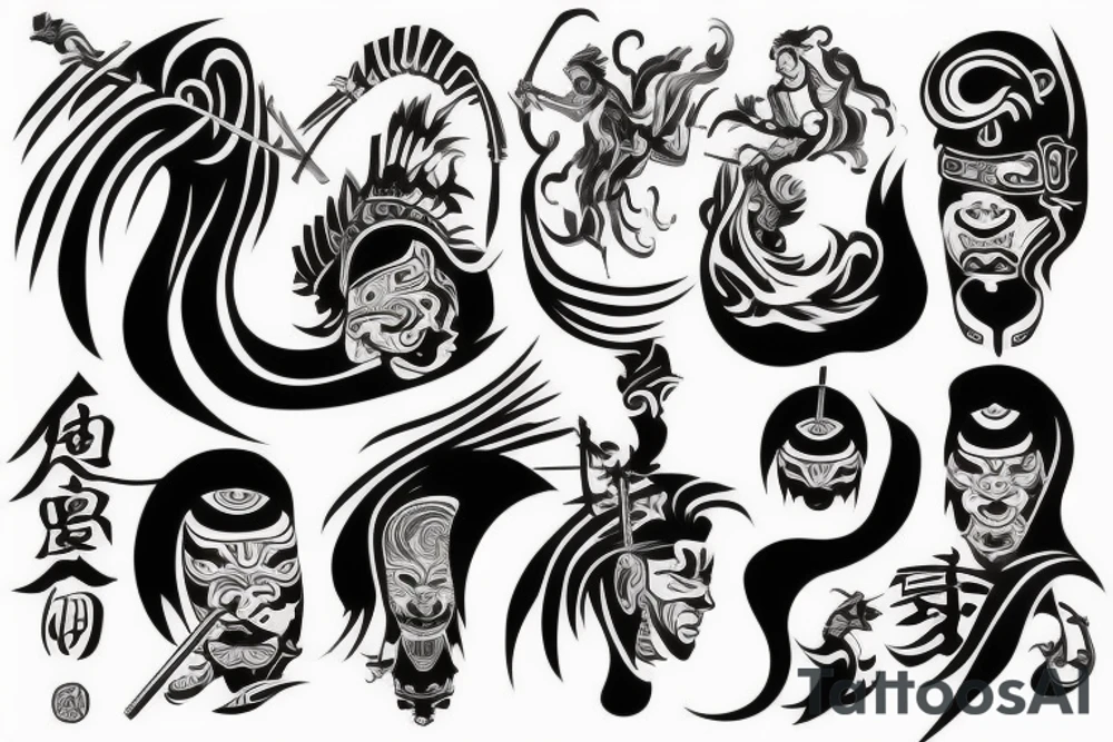 abstract trippy minimal samurai tattoo idea