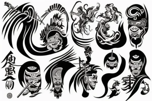 abstract trippy minimal samurai tattoo idea