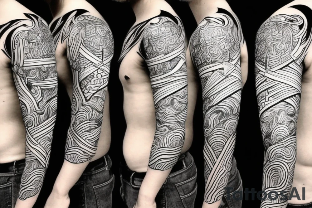 abstract trippy minimal samurai tattoo idea