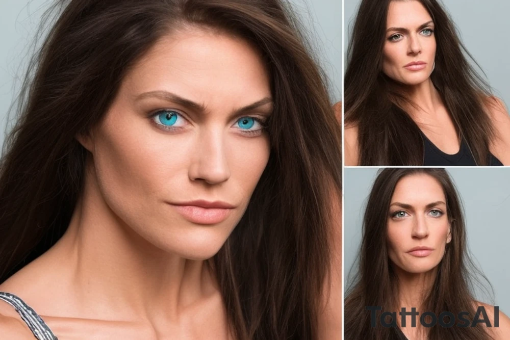 She stands tall and proud, with a strong and muscular build that speaks to her physical strength and endurance. Her face is strikingly beautiful, with sharp, angular features and piercing blue or green eyes that convey both fierceness and determination. Her skin is weathered from years of exposure to the elements, but it glows with health and vitality.

Her hair is long and lustrous, cascading down her back in thick waves or braids adorned with intricate silver or gold clasps. Her armor is a testament to her skill and status as a warrior, consisting of a leather tunic studded with metal rings and a matching skirt of chainmail. She wears a leather belt around her waist, from which hangs a sword and a large, round shield made of wood and reinforced with metal.

Her face is partially covered by a metal helmet, which is adorned with horns or wings that mark her as a shield maiden. Despite the helmet, her face is visible, and her eyes glitter with determination and fearlessness. In battle, she moves with incredible speed and agility, wielding her sword with deadly accuracy and using her shield to deflect blows from her enemies. tattoo idea