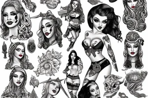 viking pinup girl with detailed face tattoo idea