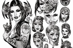 viking pinup girl with detailed face tattoo idea