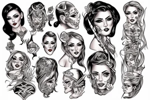 viking pinup girl with detailed symmetrical  face tattoo idea