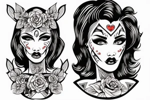 pinup girl with detailed symmetrical  face tattoo idea