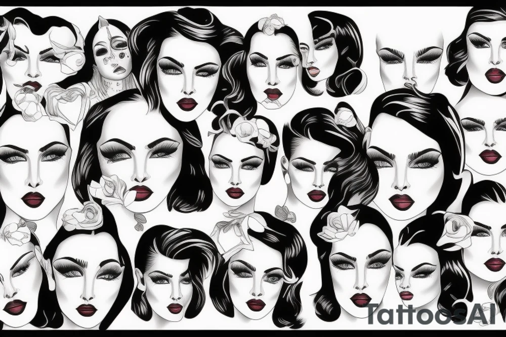 pinup girl with detailed symmetrical  face tattoo idea