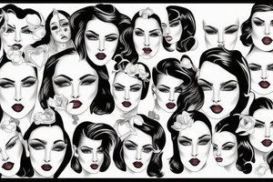 pinup girl with detailed symmetrical  face tattoo idea