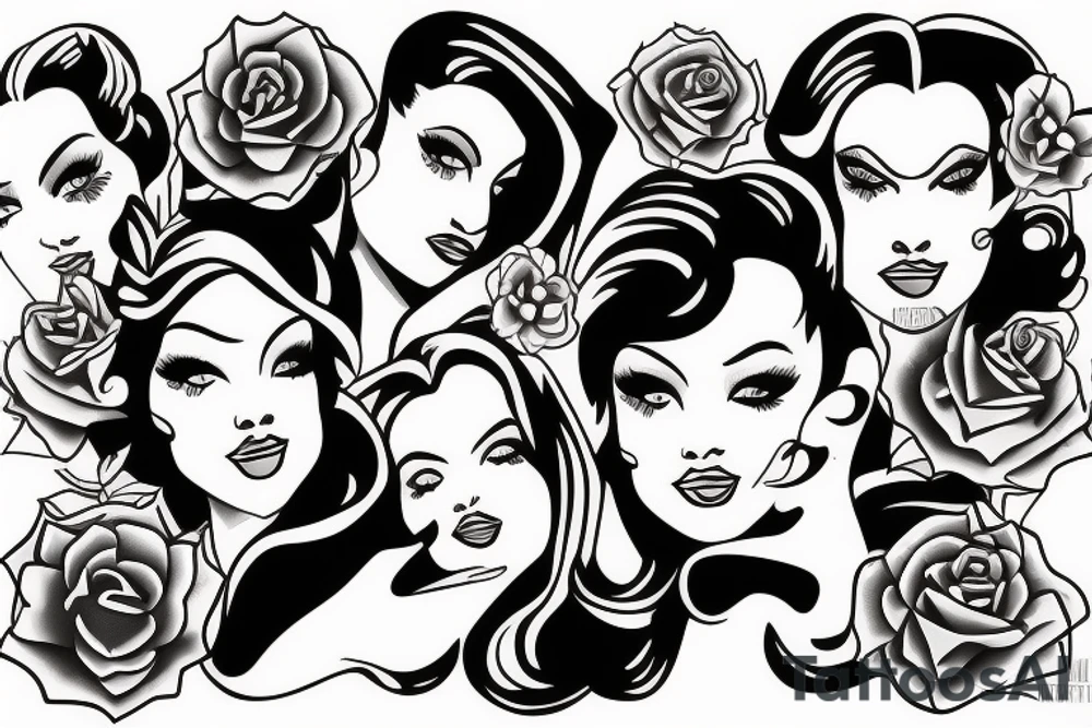 pinup girl with symmetrical  face tattoo idea
