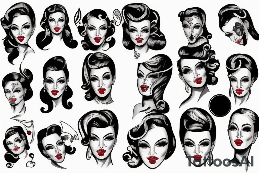 pinup girl with symmetrical  face tattoo idea