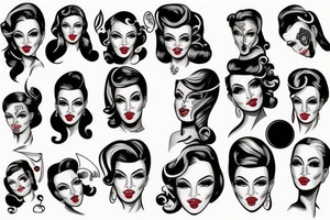 pinup girl with symmetrical  face tattoo idea