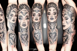 pinup girl with symmetrical  face, full body tattoo idea