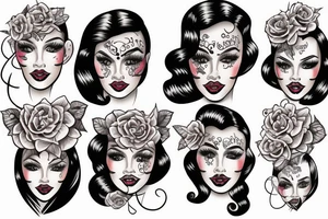 pinup girl with symmetrical  face, full body tattoo idea