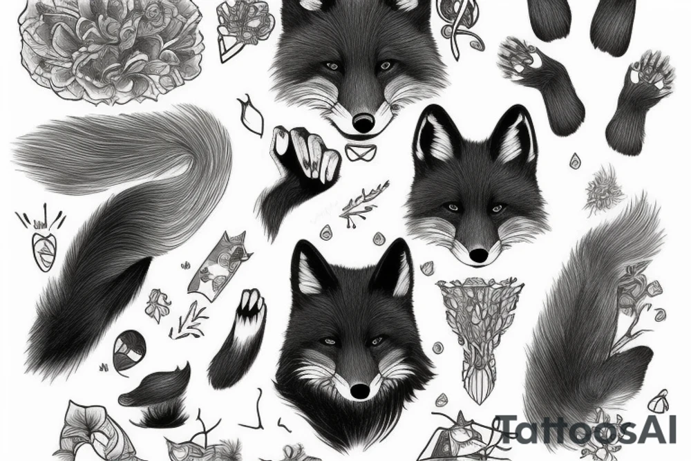 A black fox and it’s paw tattoo idea