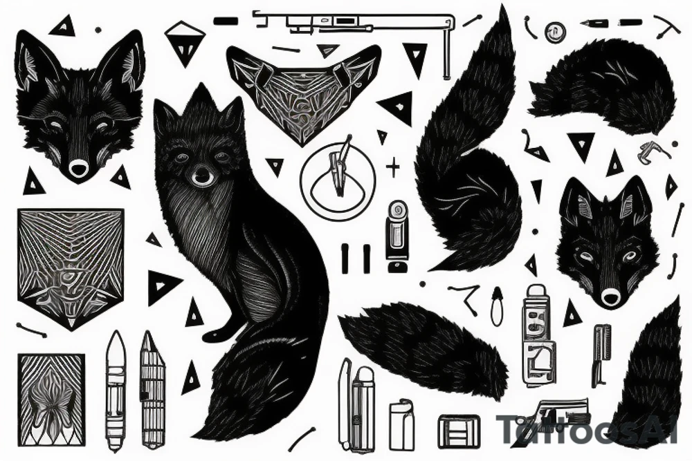 A black fox and it’s paw tattoo idea