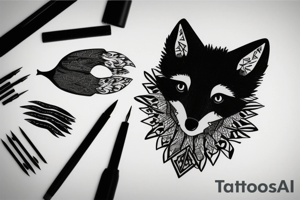 A black fox and it’s paw tattoo idea
