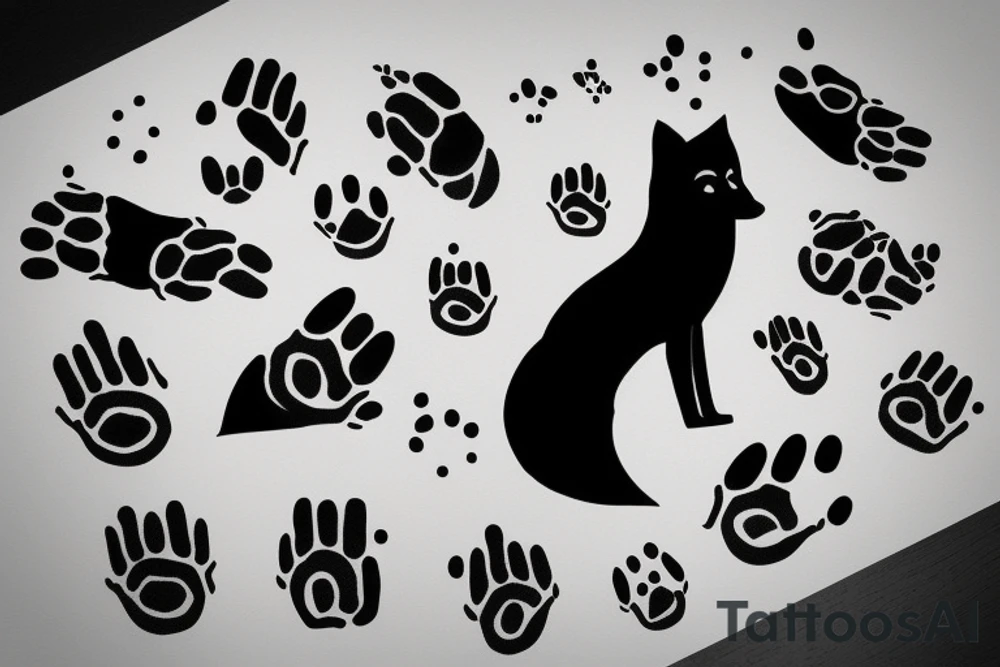 A black fox and it’s paw tattoo idea