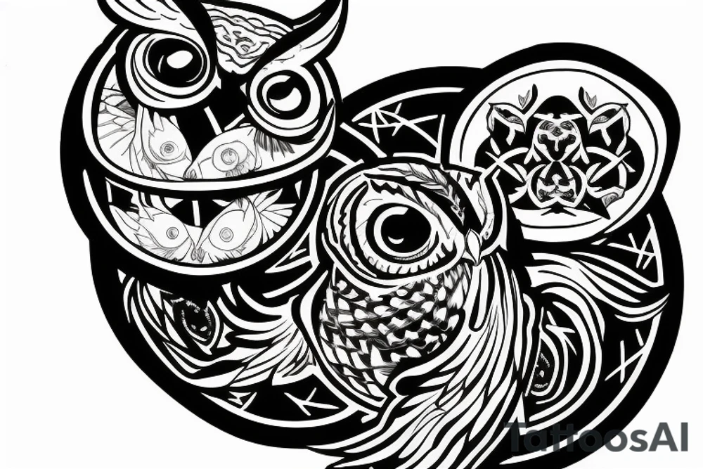 Owl hourglass ouroboros tattoo idea