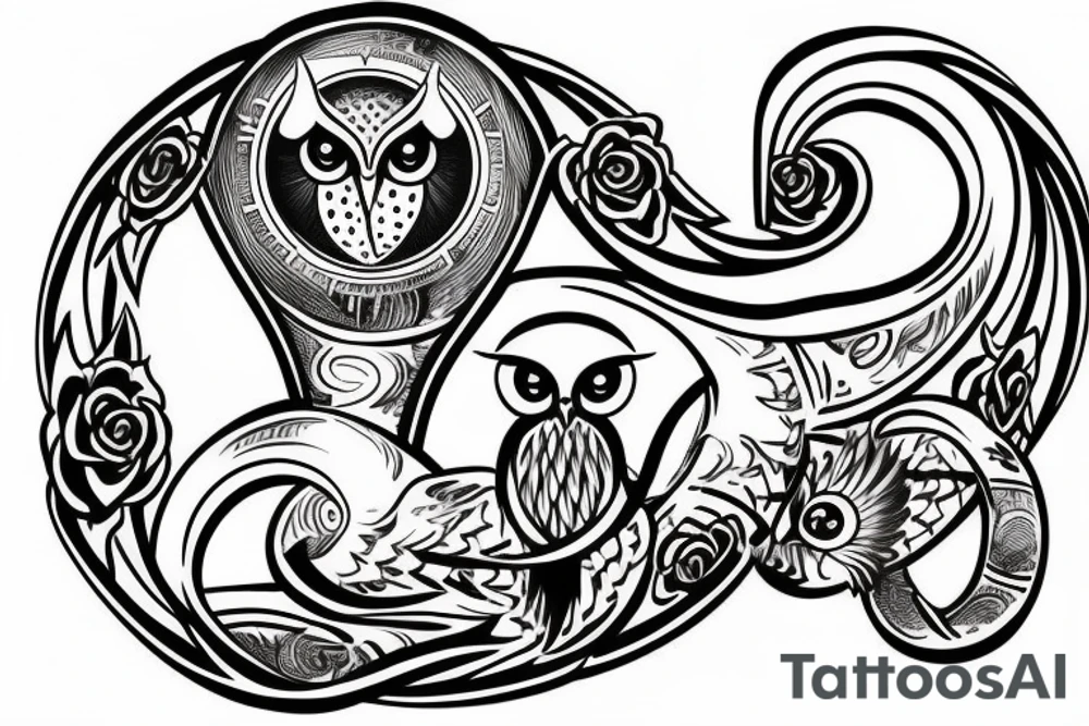 Owl hourglass ouroboros tattoo idea