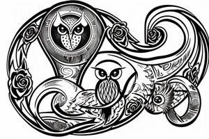Owl hourglass ouroboros tattoo idea