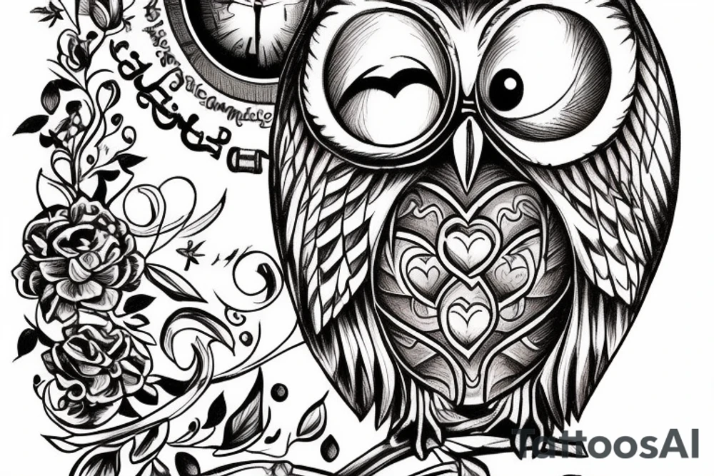 Owl holding an hourglass tattoo idea