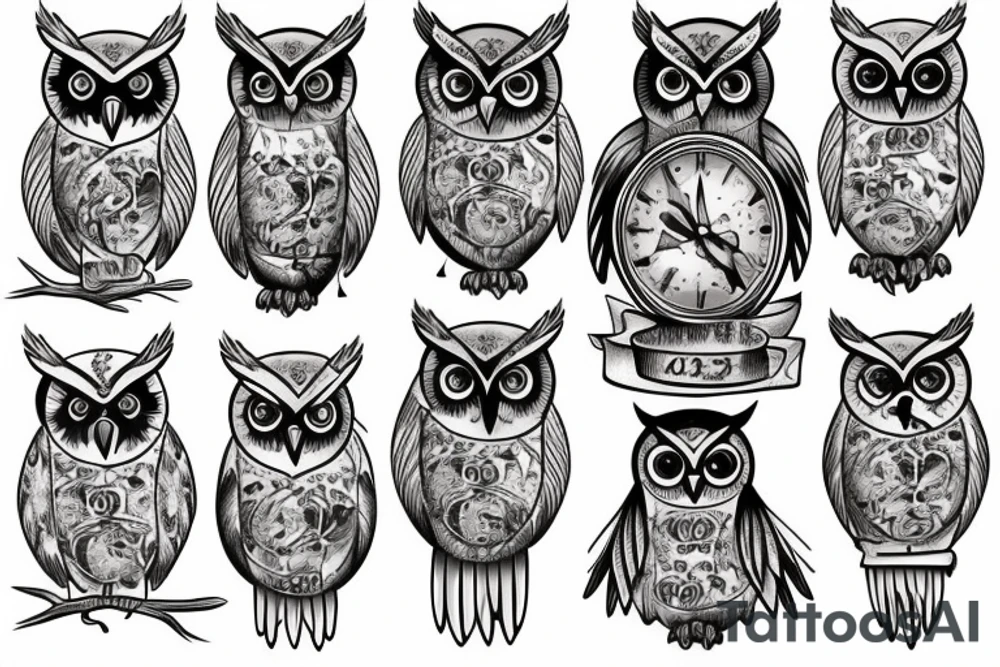 Owl holding an hourglass tattoo idea