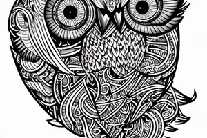 intricate tattoo of an owl holding an hourglass tattoo idea